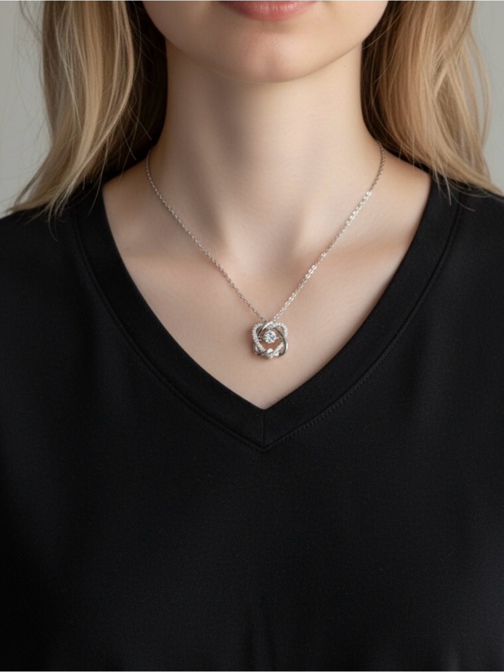 Silver Heart Knot Pendant Necklace